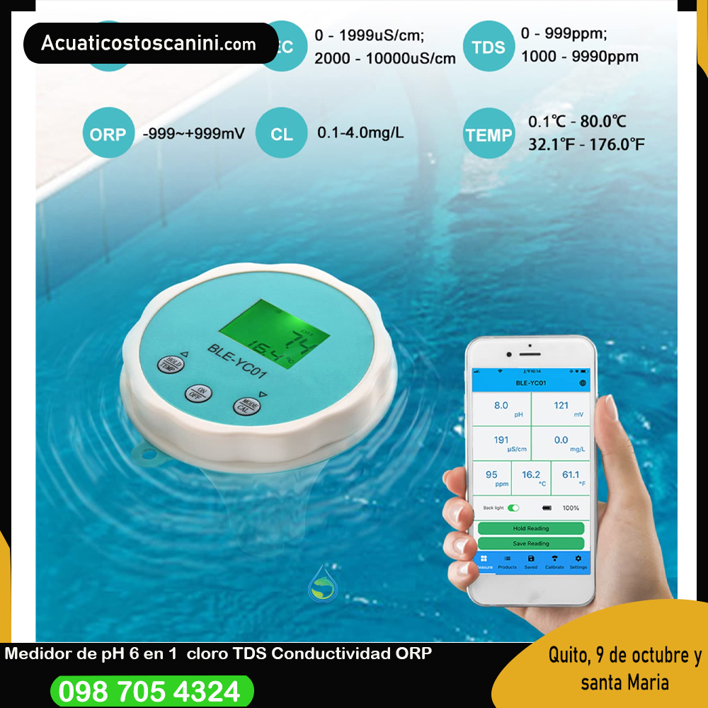 Medidor De Ph 6 En 1 Ble Tipo Trompo Sumergible EC TDS SAL ORP T
