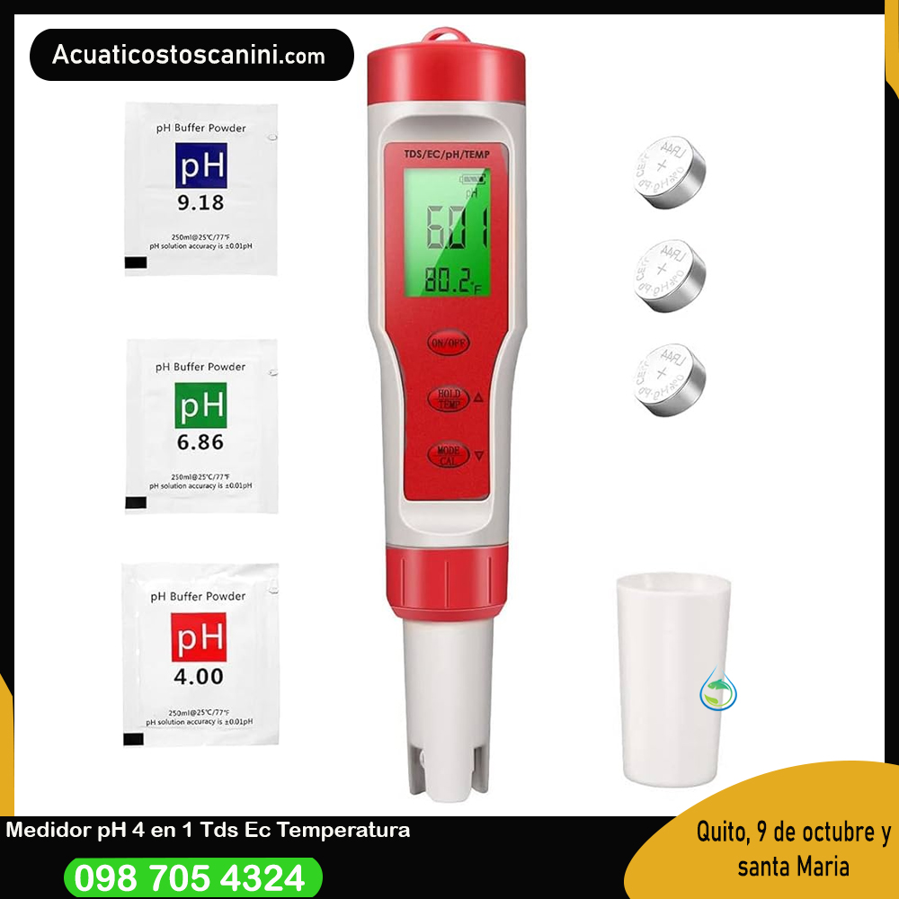 Tester Ph / Ec / Tds /T Digital Doble Decimal Medidor de pH 0.00-14.00