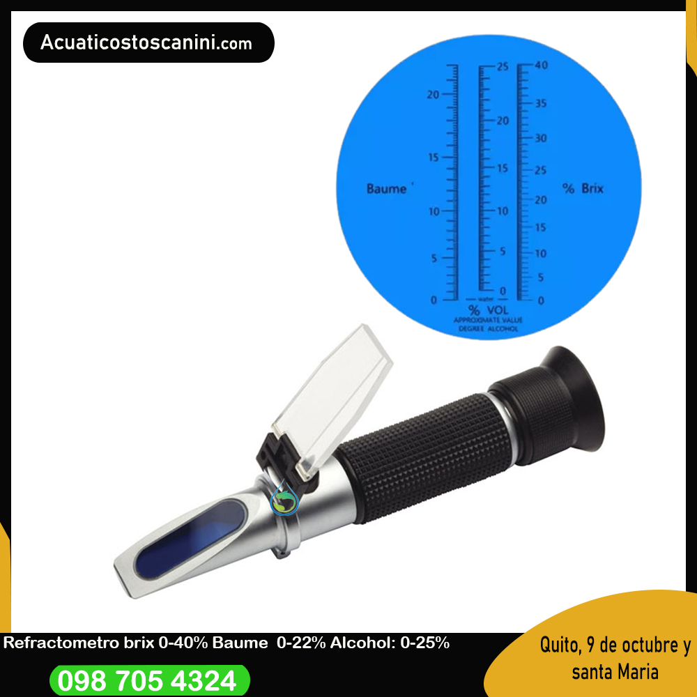 Refractometro triple escala Brix 40% Alcohol 25% y Be 22%