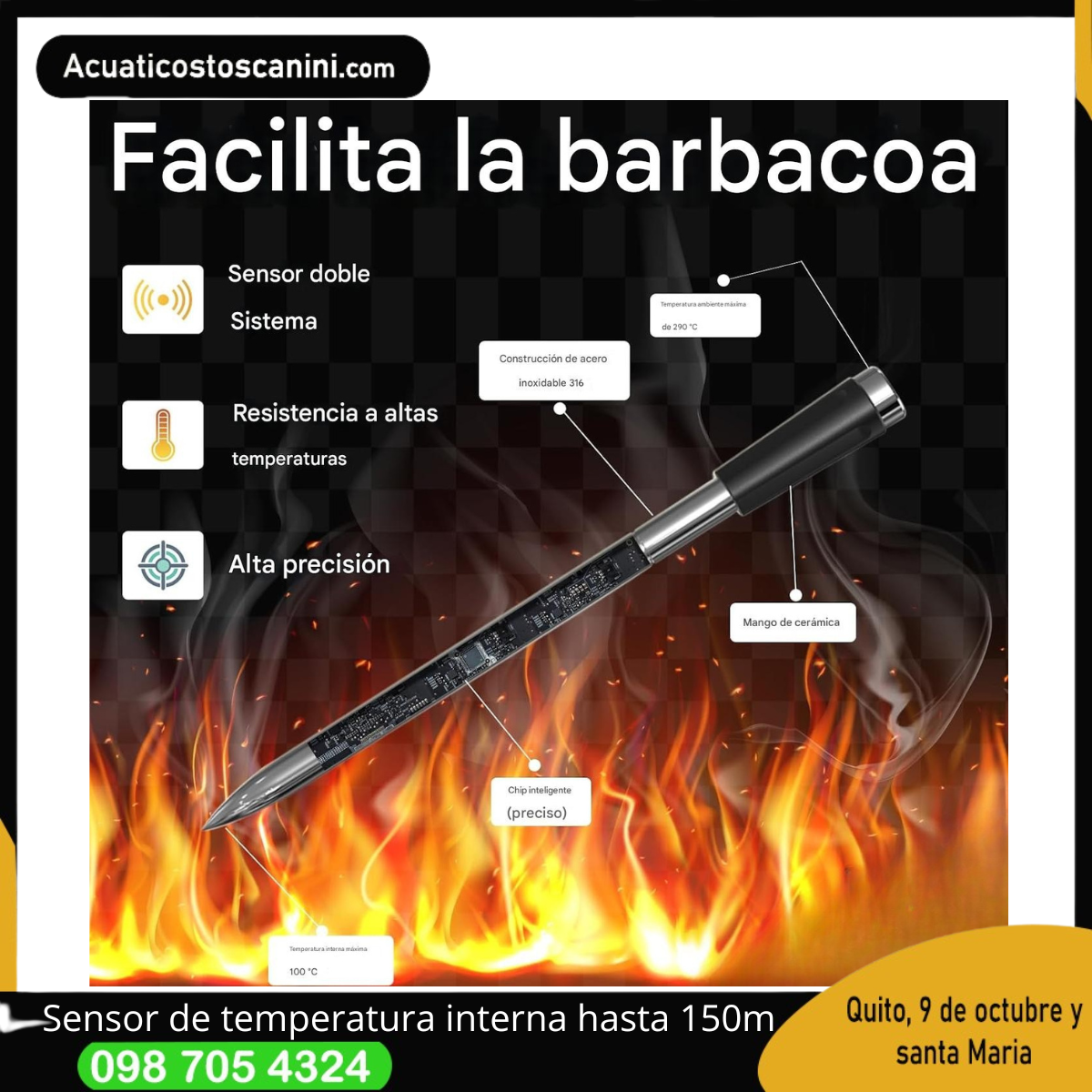 Termocupla inhalambrica para medicion interna de temperatura con verificacion via bluethooth