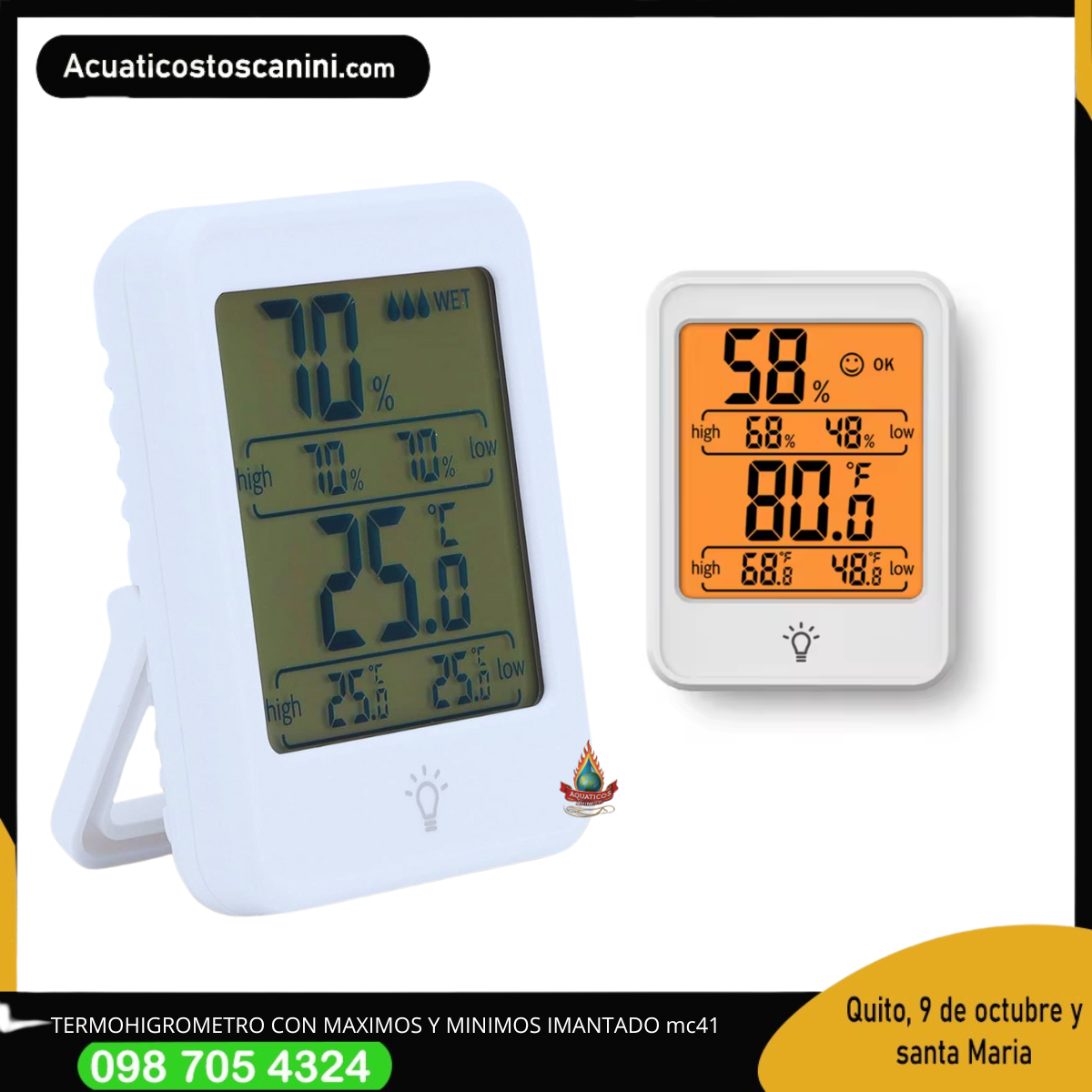 termohigrometro ambiental con maximos y minnimos MC41