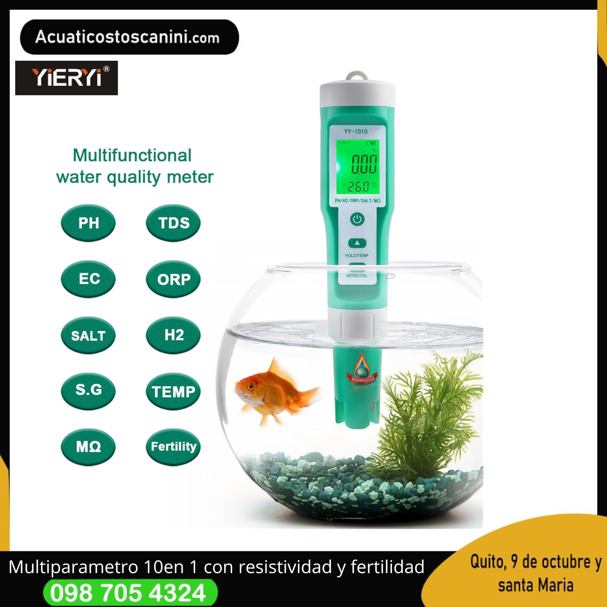 Multiparametro increiblemente completo 10 en 1 ideal para hidroponía y análisis de agua residual