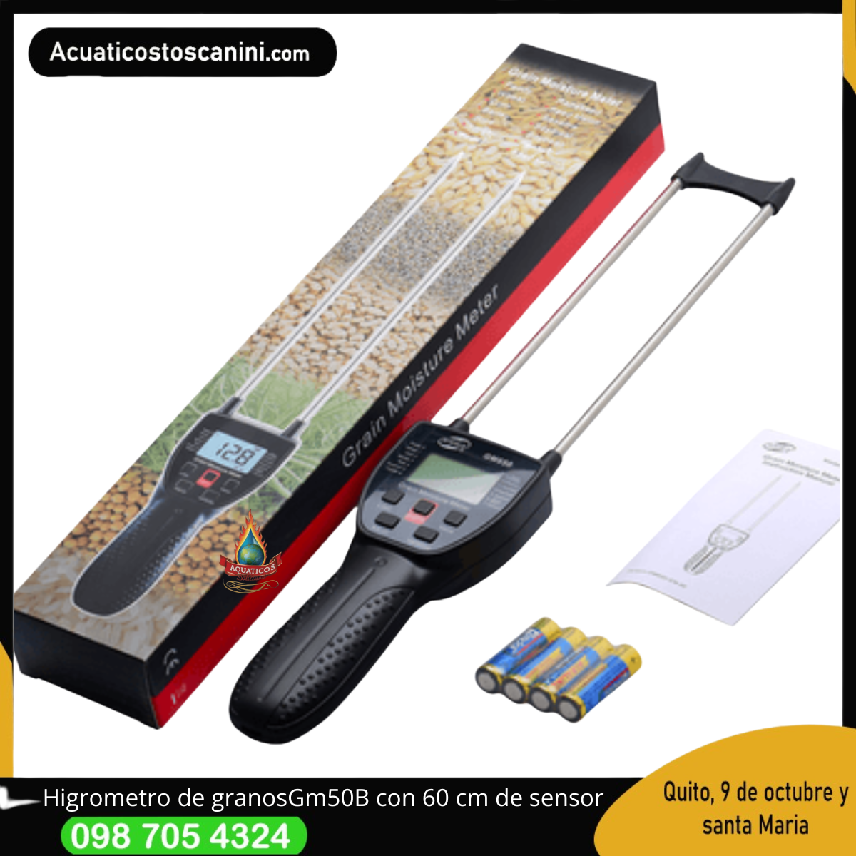 Medidor de humedad para granos 13 tipos sonda 60cm