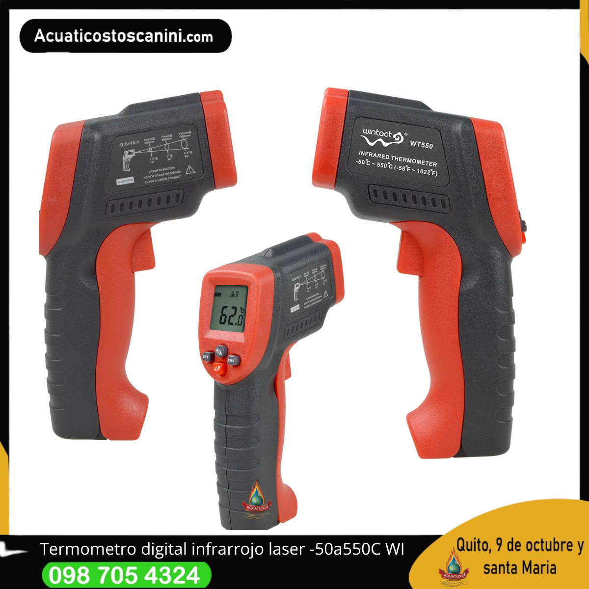 Termometro digital infrarrojo laser -50 a 550C 