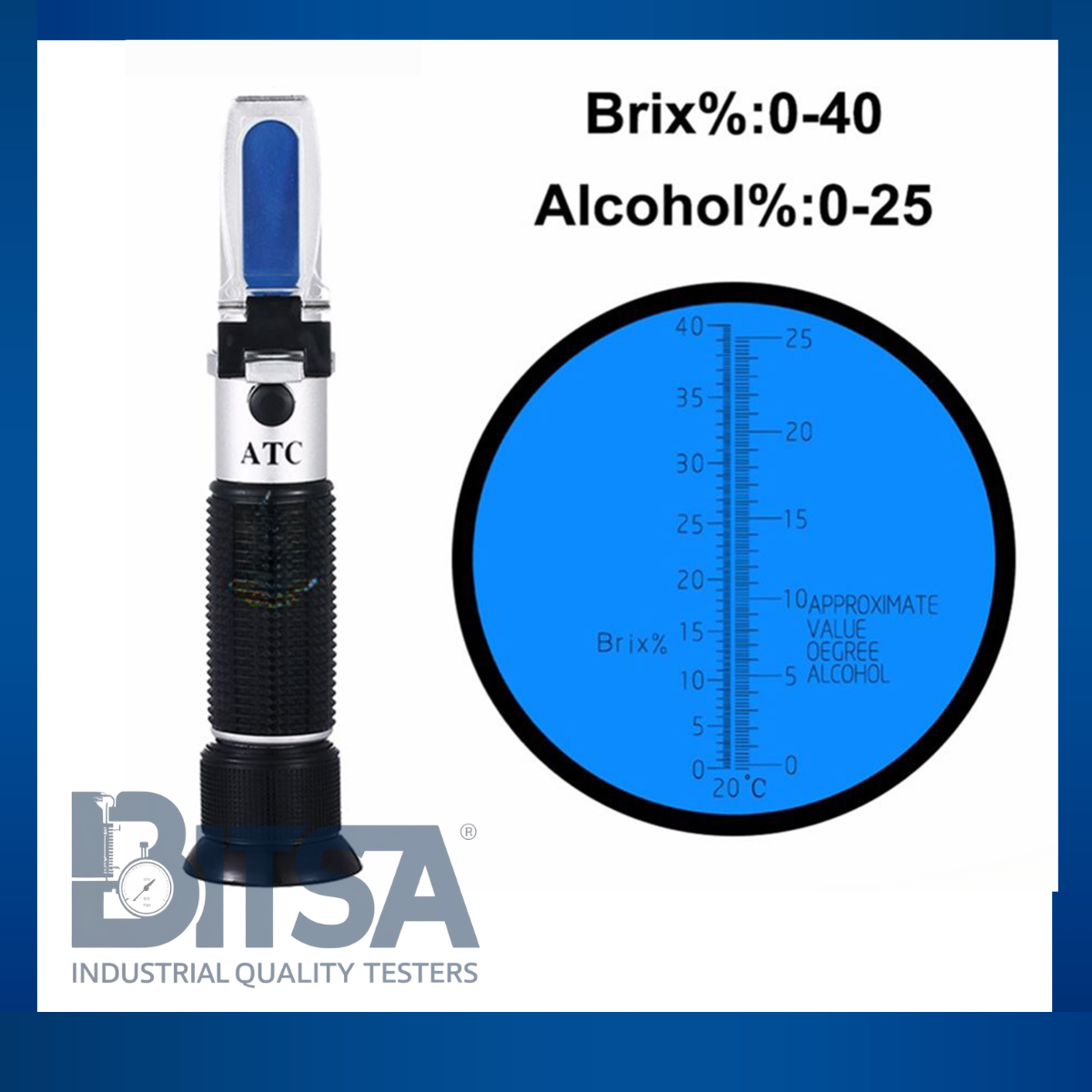 Refractómetro Medidor Brix ATC 0-40% Alcohol 0-25% para vinos bebidas dulces con alcohol