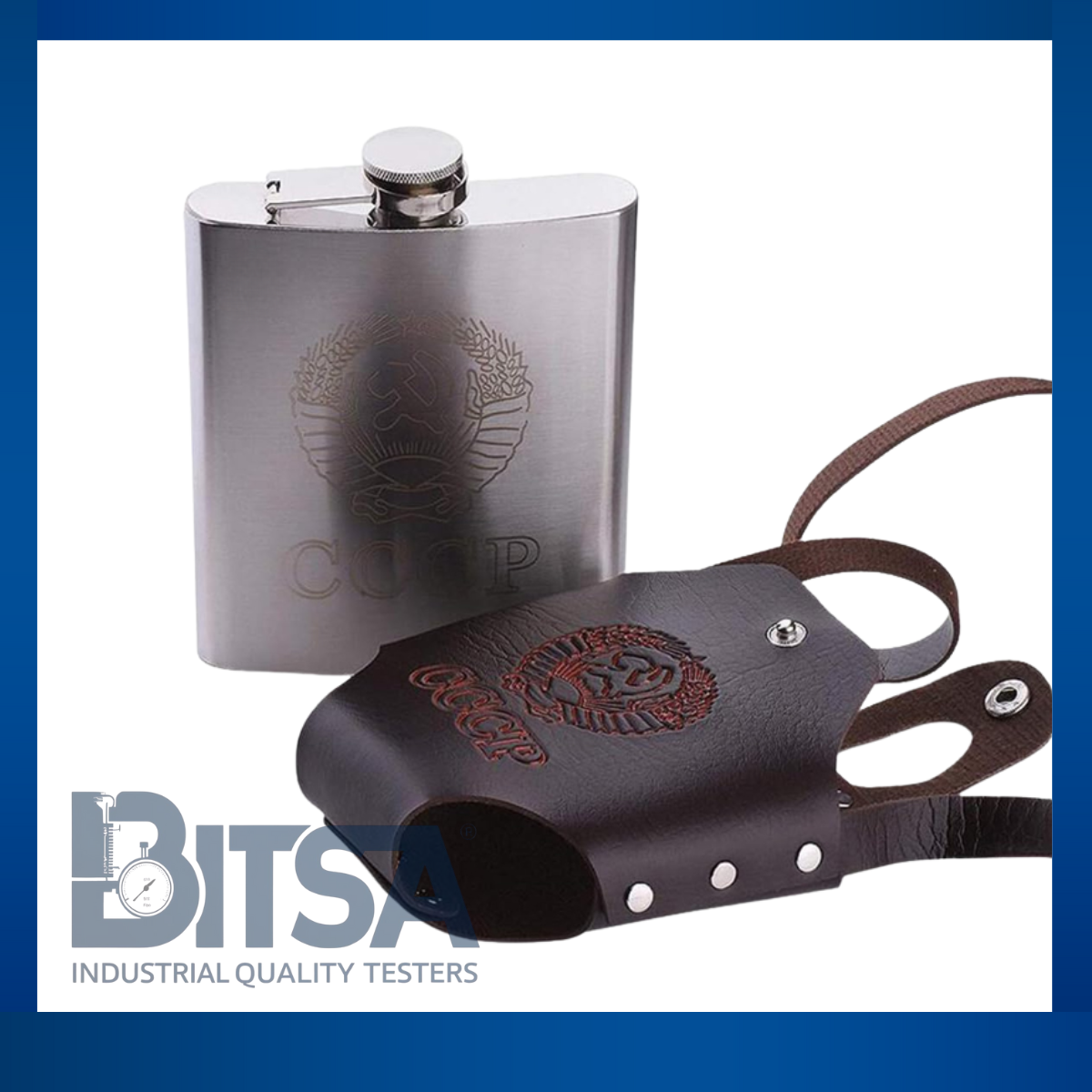 Caminera Licorera petaca Acero Inoxidable 532ml-18 Oz Rusa Con Bolsa De Cuero