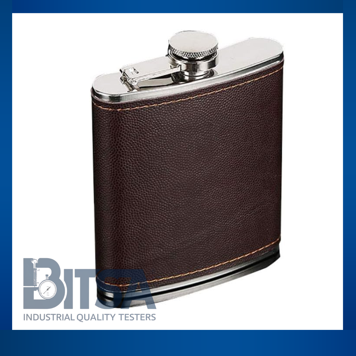 Caminera de Acero Inoxidable de 8oz Forrada en Cuero color Café