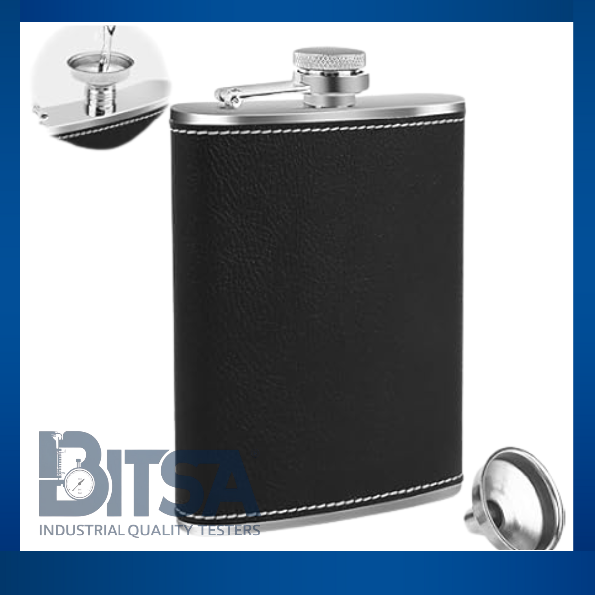 Caminera 8oz Forrada Cuero Negro para Whisky Licores