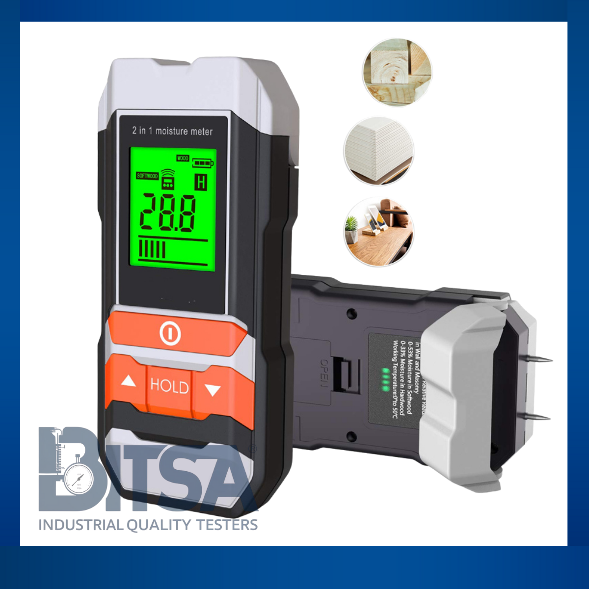 Medidor Digital de Humedad para Madera Polifuncional en otros materiales orange