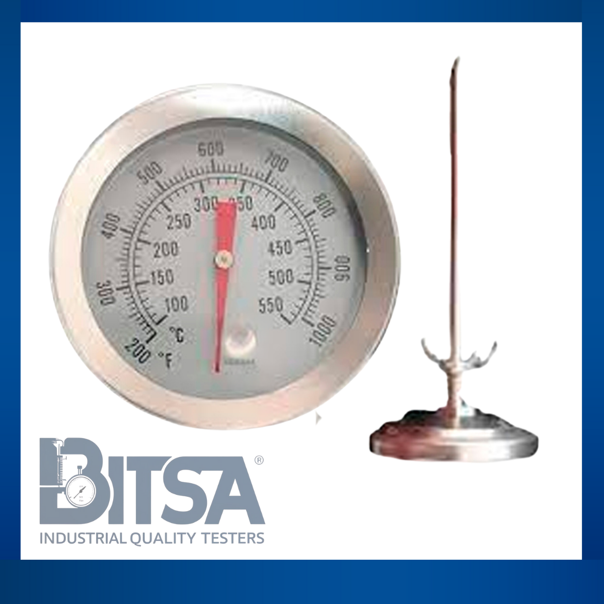 Termometro Acero inoxidable con rosca y sonda de 12cm 0-550 grados Celsius Fharenheit
