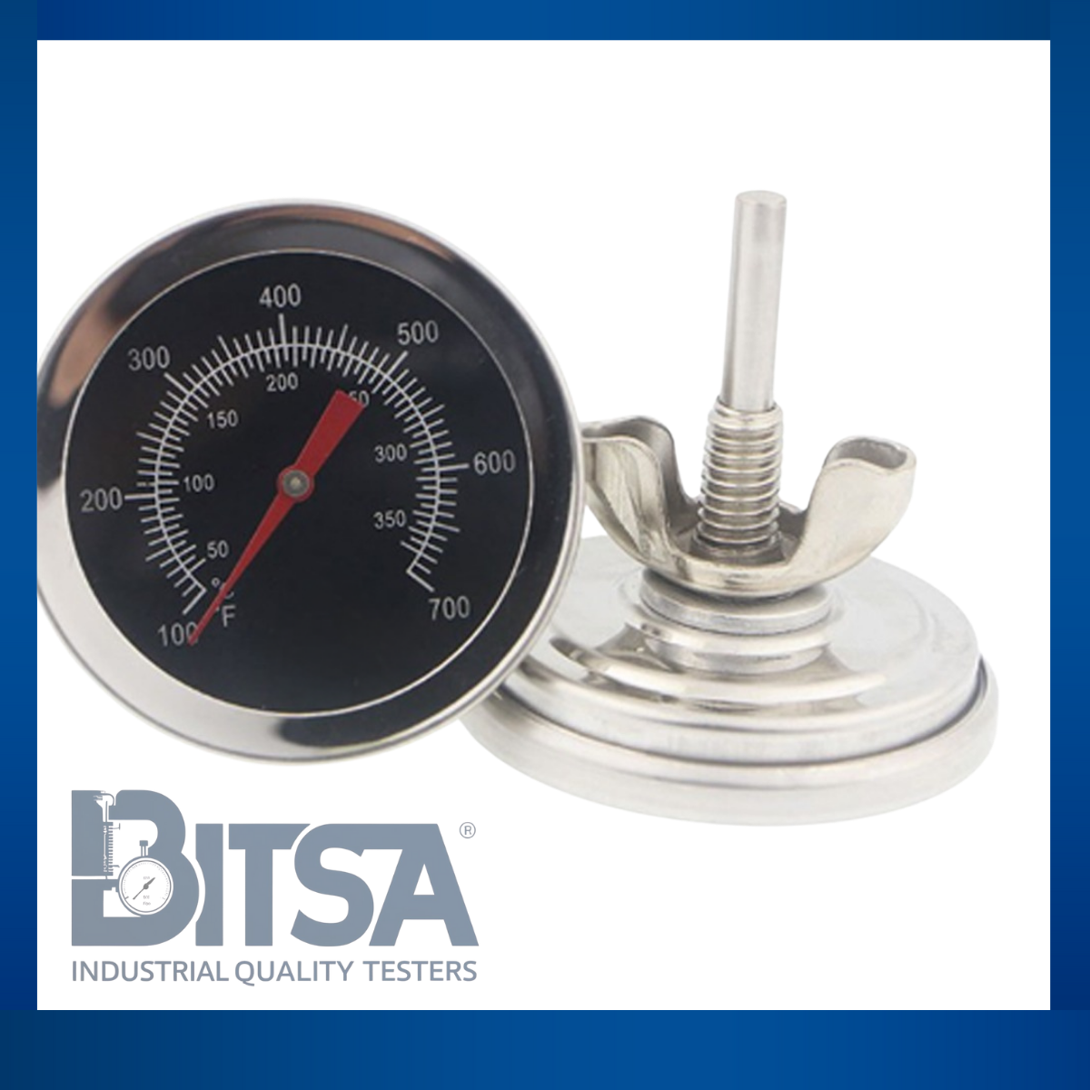 Termómetro acero inoxidable con rosca empotrable sonda 4cm 0-350 grados Celsius Fharenheit