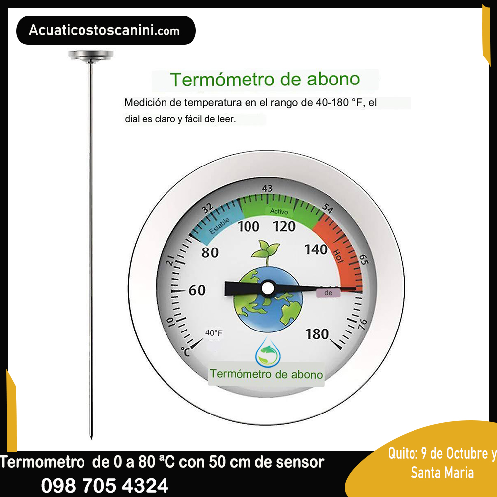 Termómetro para compost en  Acero Inoxidable con Sonda 50 Cm 0-80 grados Celsius