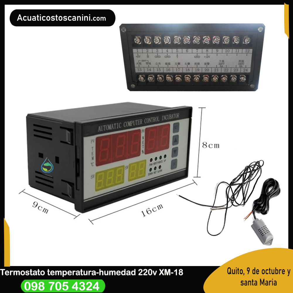 Termostato Controlador de Temperatura Humedad XM 18 a 220V para Incubadoras
