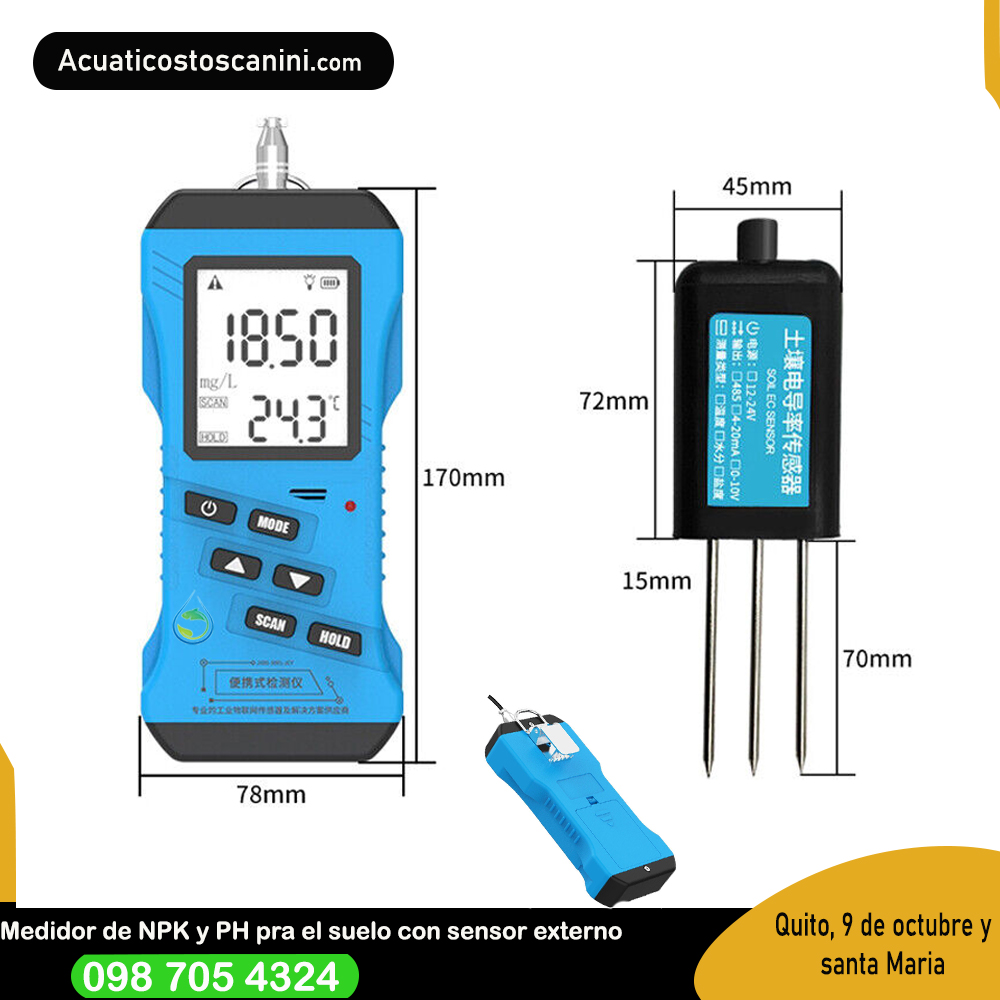 Medidor NPK 4 En 1 Digital Con Sonda y mide ph del suelo