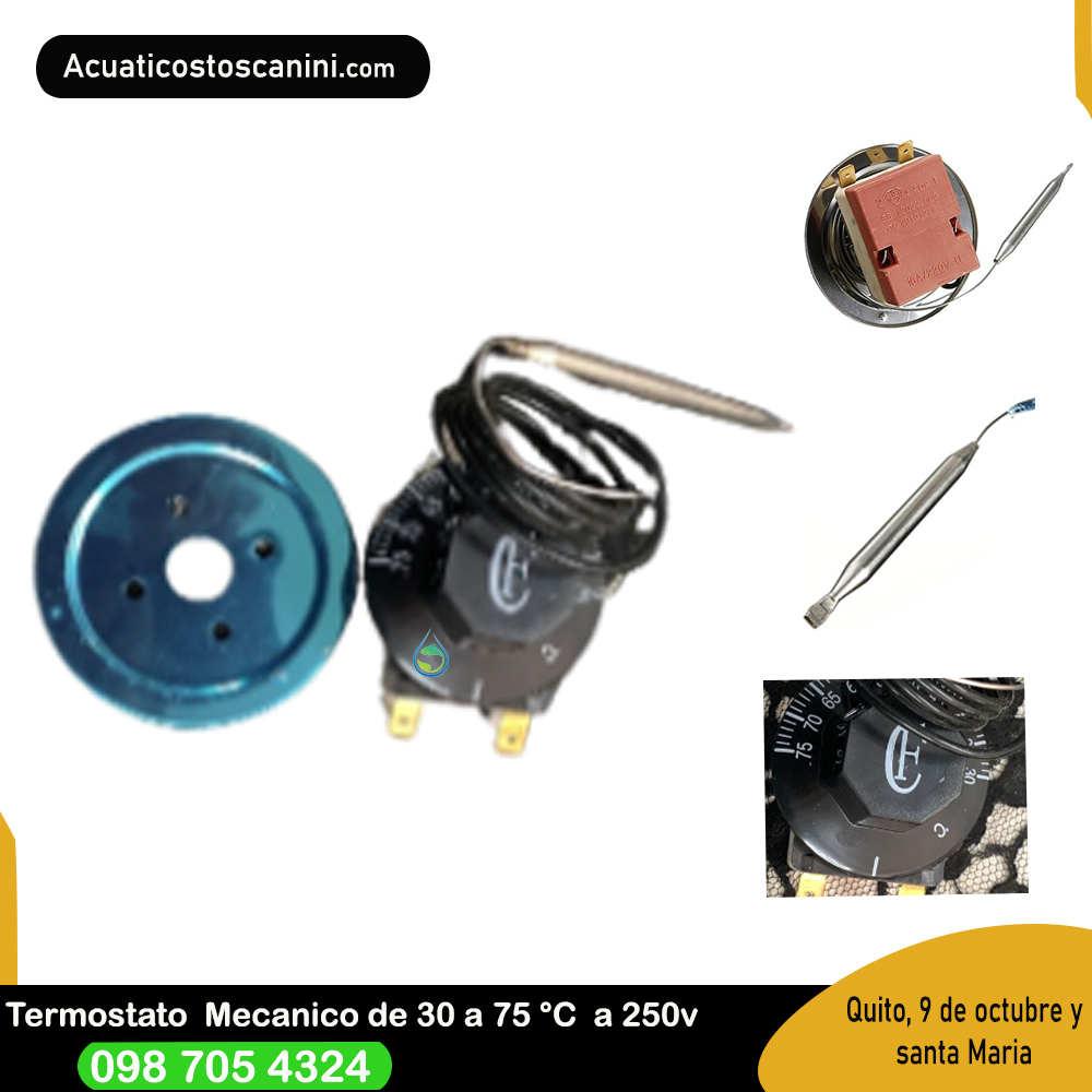 Termostato Analógico 30 A 75 grados Centígrados 2 pines 0.7M sonda de acero