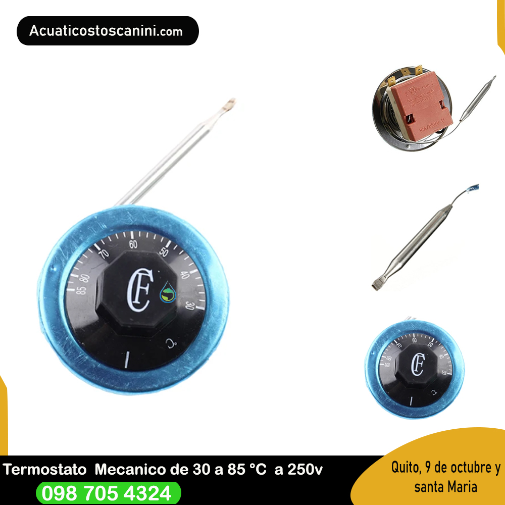 Termostato Analógico 30 A 85 grados Centígrados 2 pines 0.7M con la sonda de acero