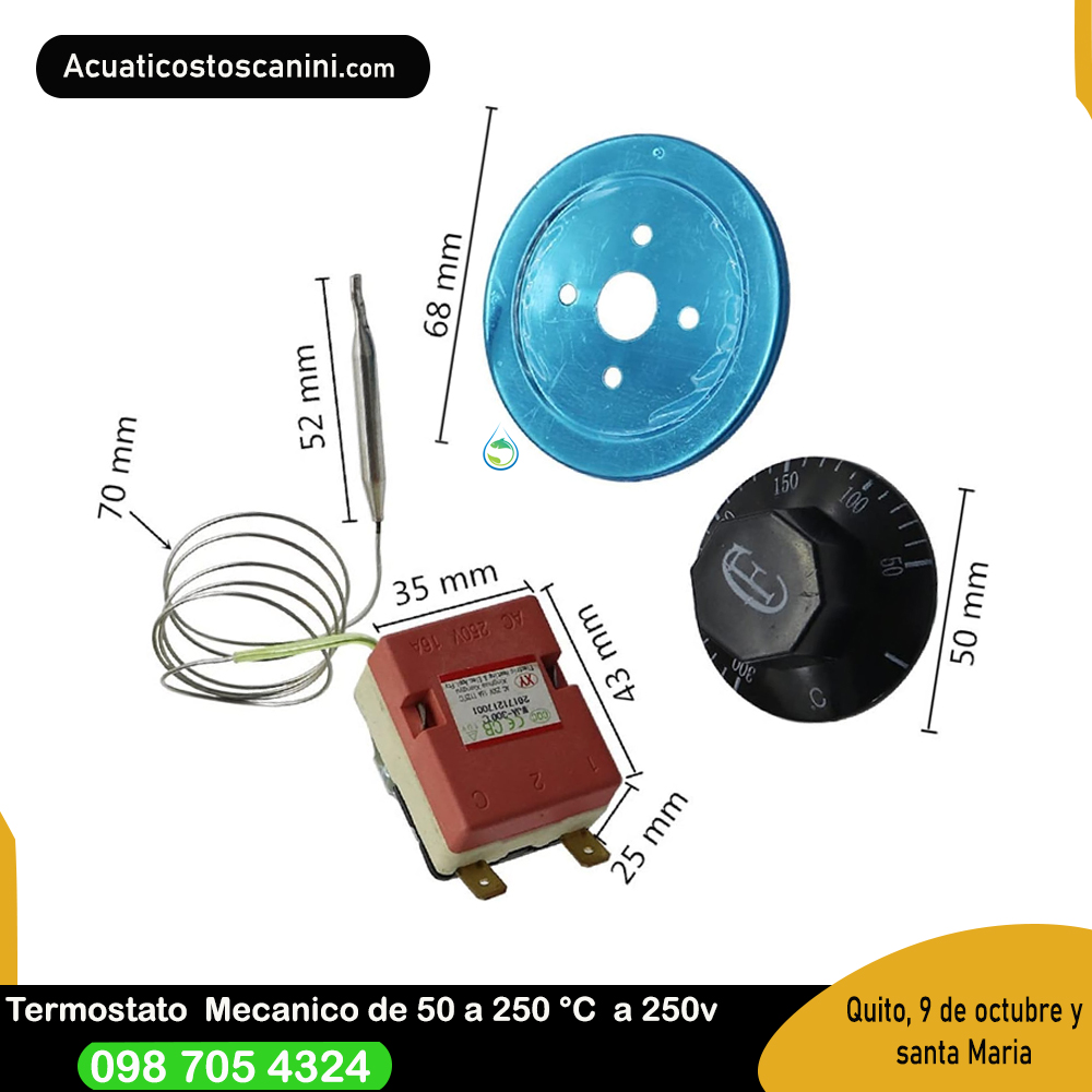 Termostato Analógico 50 A 300grados Centígrados 2 pines 0.7M con sonda de acero
