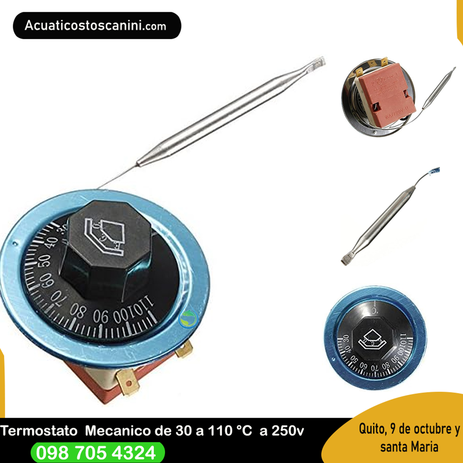 Termostato Analógico 30 A 110 grados Centígrados 2 pines 0.7m sonda acero
