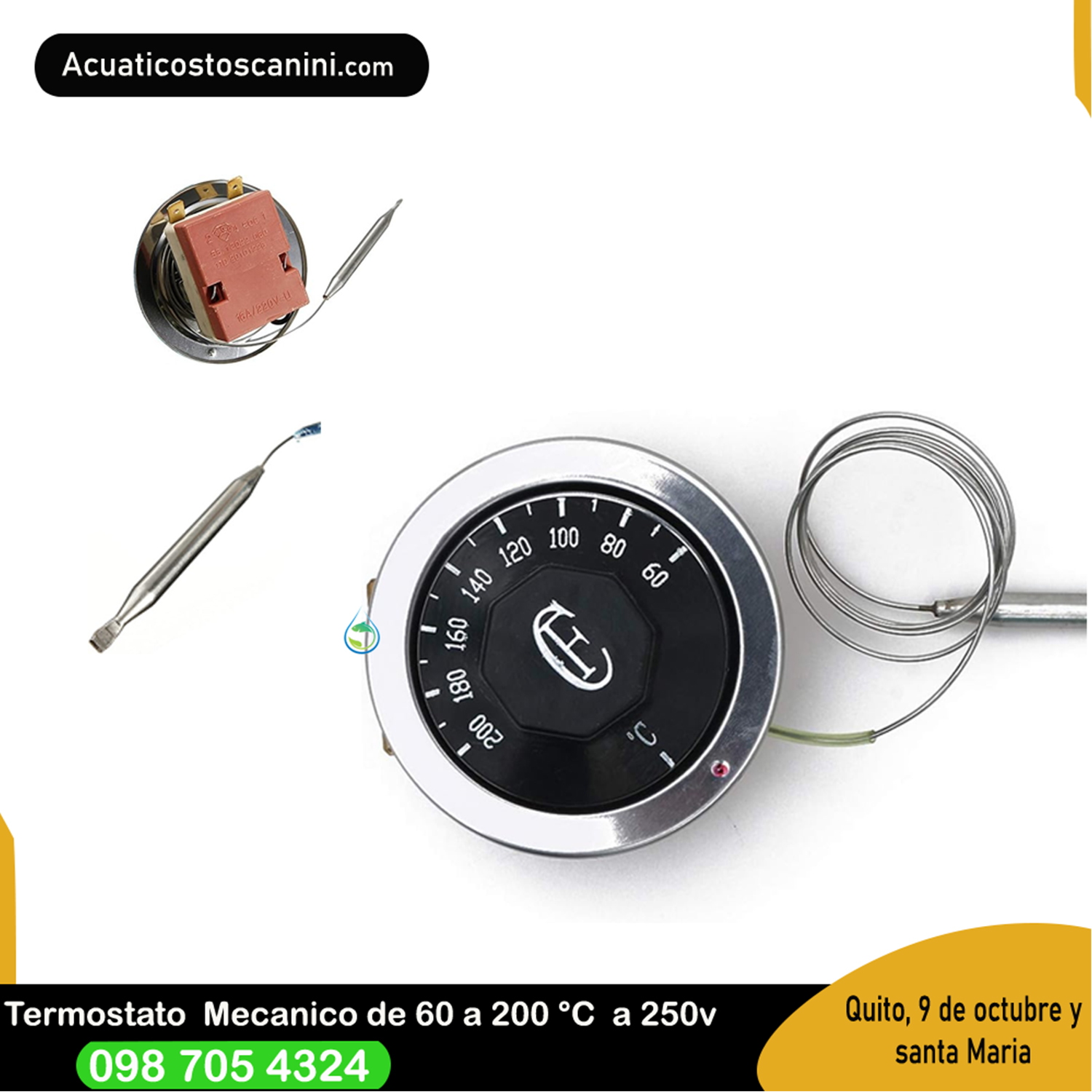 Termostato Analógico 60 A 200 grados Centígrados 2 pines 0.7M con sonda