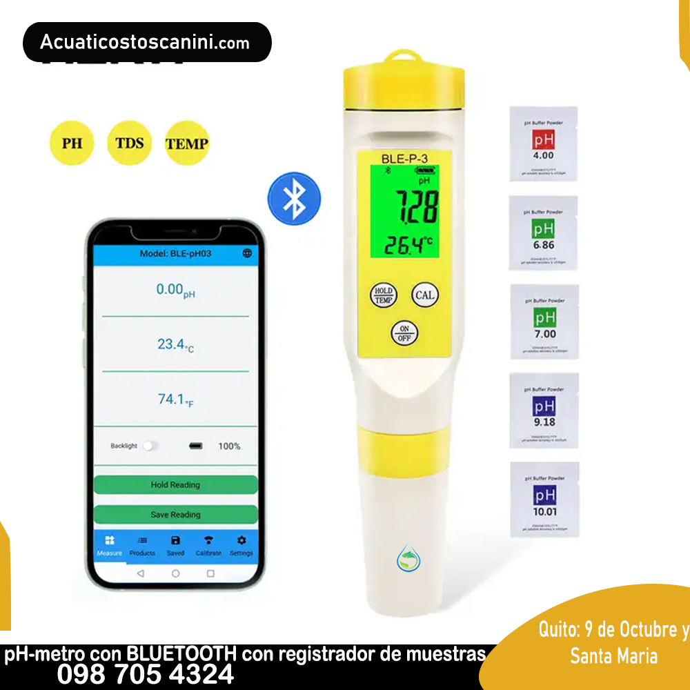Tester Medidor de ph Ble y Temperatura 0-14 Inalámbrico calibración auomática ph03