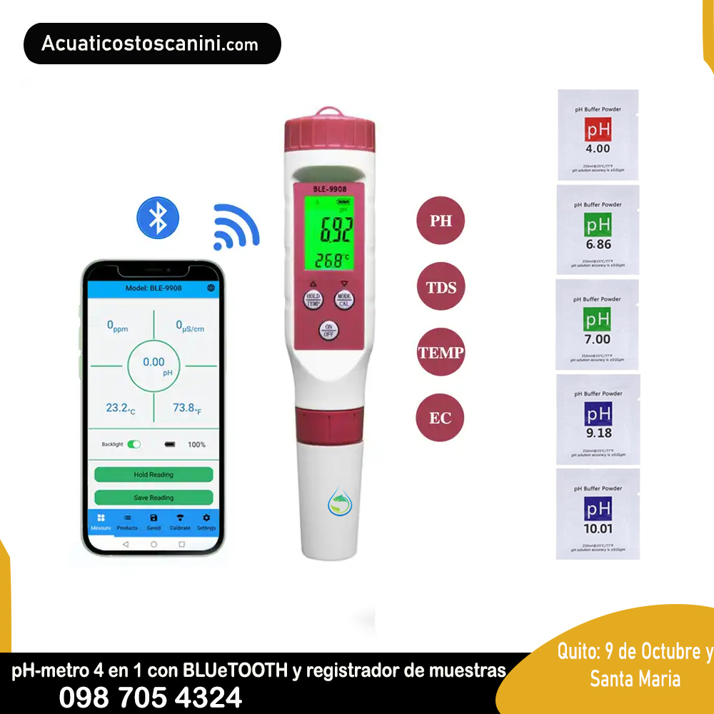Tester Ble Ph / Ec / Tds /T Digital Doble Decimal Medidor de pH 0.00-14.00 Inalámbrico