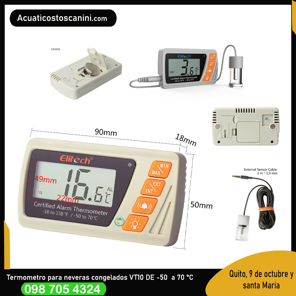 Termómetro Profesional Vt-10 Con Sonda & Alarma Elitech para vacunas Laboratories